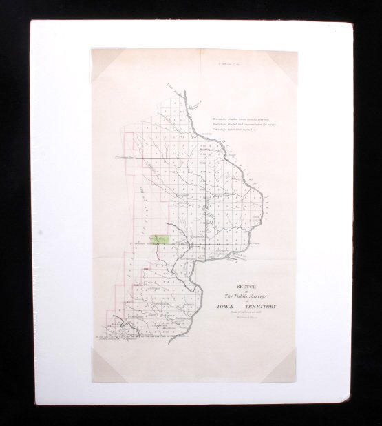 Iowa Territory Public Survey Map For 26th Congress: This is a public survey map of the Iowa Territory. The top is marked "S. 26th con. 1st ses.", The 26th Congress 1st Session went from December 1839 to July 1840. The map is also marked "Sketch of The