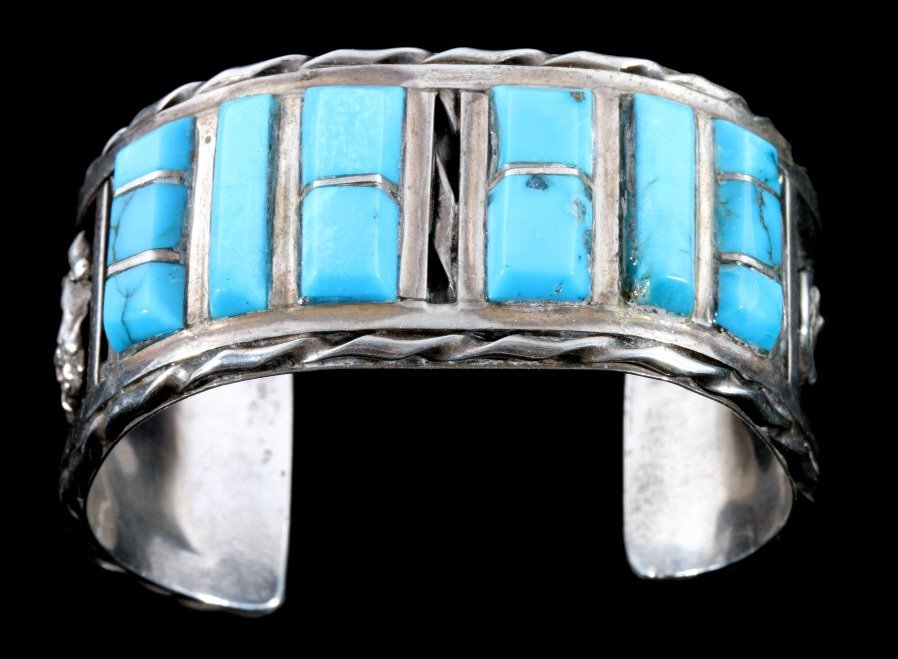 Navajo Old Pawn Silver Turquoise Nugget Bracelet (1 of 10)