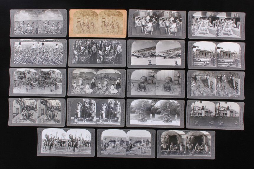 Antique Stereoview Collection: This is a collection 19 antique stereoviews. There is Black Americana, Native American, mining, Western, and more. All the stereoviews are in good condition. They measure 3.25" x 7".
