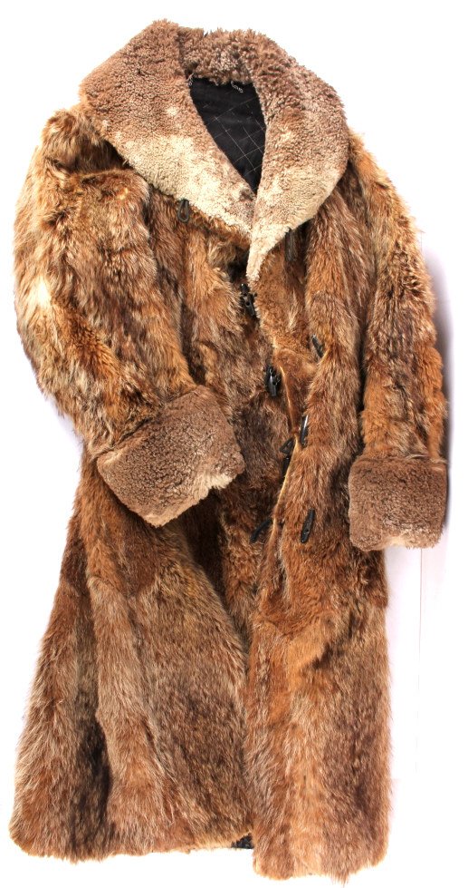 Montana Frontiersman Coyote and Beaver Trim Coat: This is a Montana pioneer frontiersman coyote and beaver trim hunting coat. The coat is made from beautiful tanned coyote hide with beaver trim on the collar and cuffs. The lining of the coat is quilt