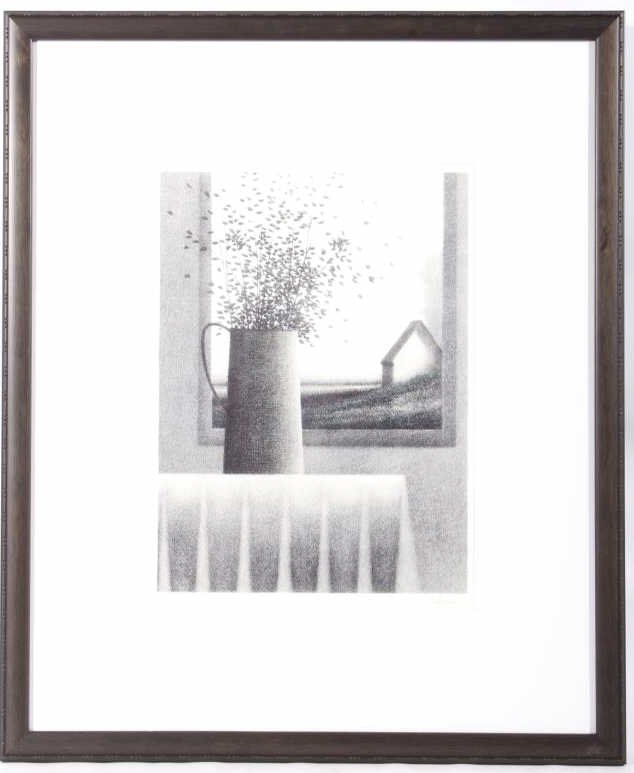 Still Life Pitcher by Robert Kipniss Hand Colored: This is an original limited edition quality lithograph hand color embellished by Robert Kipniss titled, â€œStill Life With Pitcherâ€ circa 1974. Hand signed in graphite and numbered 46/50. Kipn