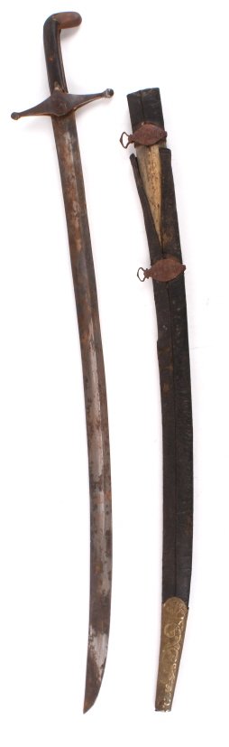 Antique Persian Caucasian Mughal Shamshir Sword: This lot features an antique early Persian Caucasian Mughal shamshir sword. Shamshir, which means "curved like the tiger's nail", describes the deeply curved and continuously tapering parabolic saber 