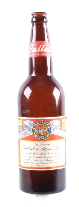 Gallatin Lager Beer Bottle from Bozeman Lehrkind: This is an original RARE Pre-Prohibition Gallatin Lager Beer bottle from Bozeman, Montana. The label on the bottle reads "Julius Lehrkind Bozeman, Mont. / The Famous Gallatin Lager Beer". The Gallatin