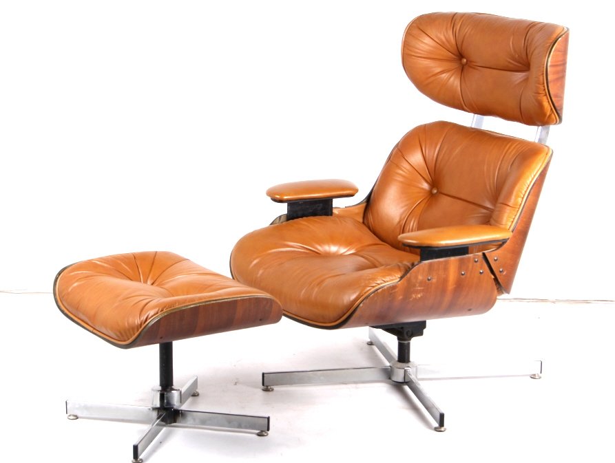 Selig Mid-Century Leather Lounge Chair Eames 1960: This is an excellent original Mid-Century Selig circa 1960’s leather and bent wood lounge reading chair. The chair is designed in a Danish Modern style much like the infamous James Eames/Herman Mill