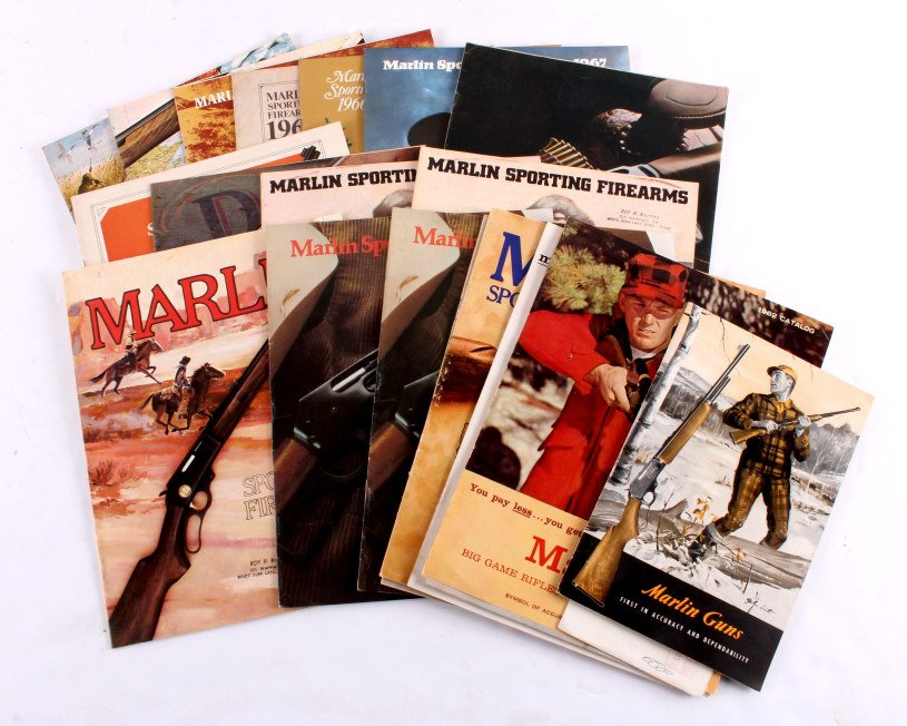 Marlin Sporting Firearms Catalog Collection: This is a collection of Marlin Sporting Firearms catalogs from the 1950's to the 1970's. Many of the catalogs come with the original price list as well. The catalogs are in good condition. They measur