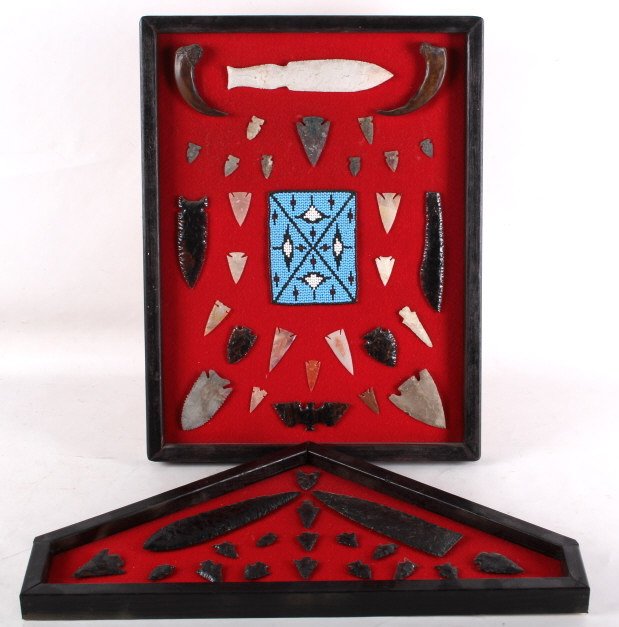 Pre-Historic Indian Arrowheads Spears & Artifacts: This is a collection of early Neolithic Pre-Historic like hafted obsidian and other stone artifacts. The pieces are from a large Monarch, Montana (Yearout) arrowhead and artifact collection. These are