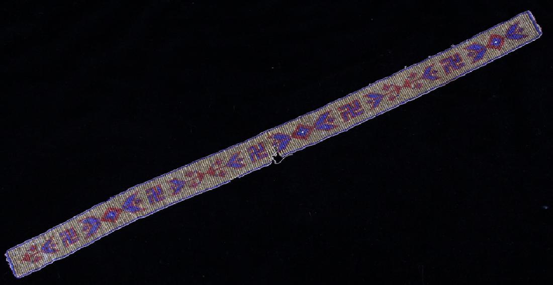 Plateau Whirling Logs Beaded Belt c.1900-1920: This is an antique beaded whirling log belt from the early 1900's. The belt shows beautiful stitching and beadwork. The belt is good overall condition. There is some minor damage and bead loss as show