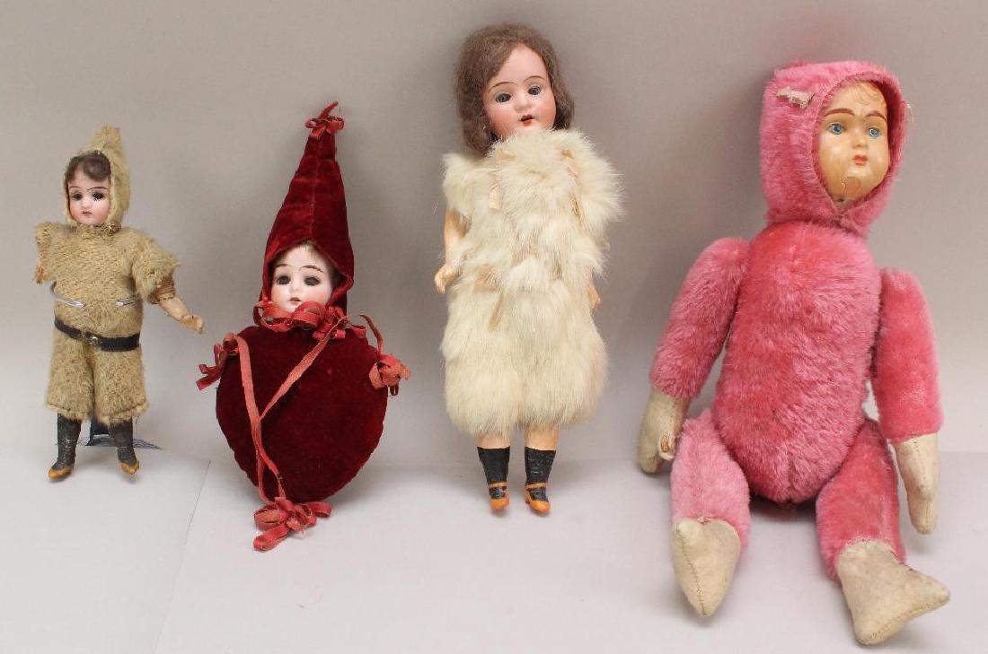 LOT OF (4) ANTIQUE NOVELTY DOLLS WITH BISQUE & (1 of 3)