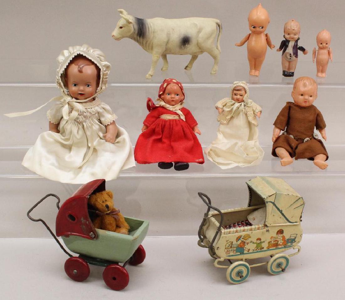 LOT OF CELLULOID ITEMS & (2) VINTAGE CARRIAGES. (1 of 2)