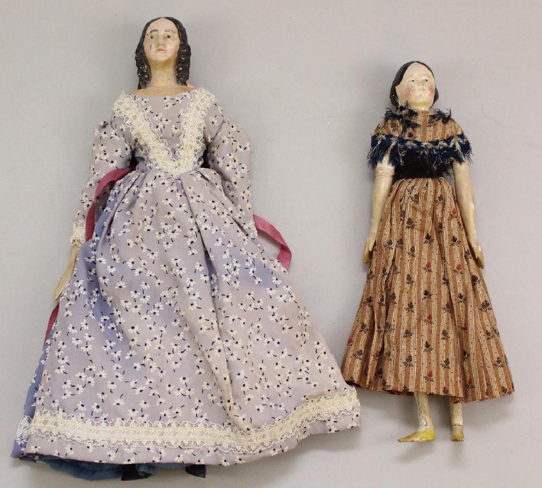 PAIR OF ANTIQUE PAPIER MACHE MILLINERS' MODEL DOLLS. (1 of 8)