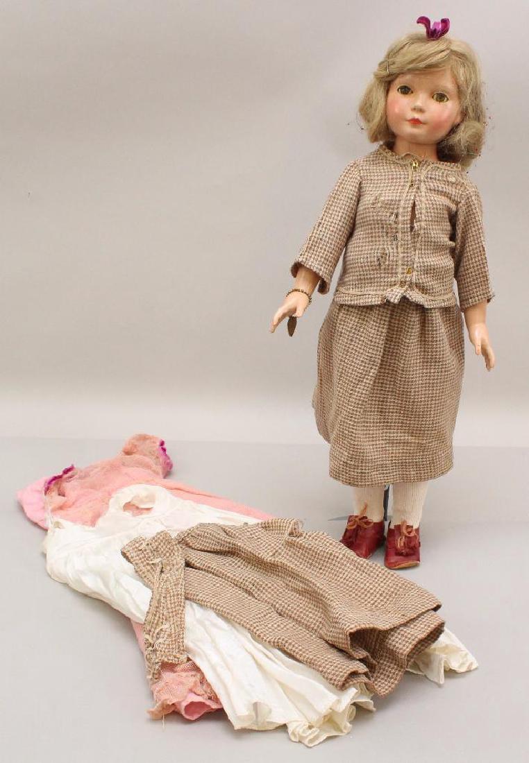 21" EFFANBEE COMPOSITION "AMERICAN CHILDREN" DOLL.: Barbara Lou doll? Head is marked Effanbee "American Children". Body is marked Effanbee "Anne-Shirley". Blue sleep eyes (losing their color), original honey blonde human hair wig (restyled). Doll comes