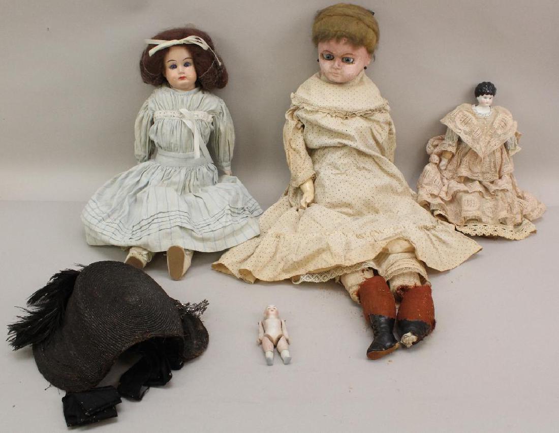 BODY PARTS: (3) ANTIQUE DOLLS; ANTIQUE CLOTHING. (1 of 5)