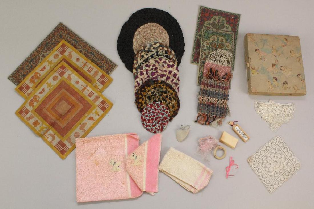 LOT OF 1930's DOLL HOUSE TEXTILES, RUGS, ACCESSORIES. (1 of 1)