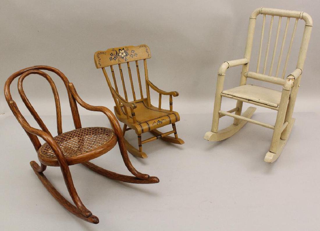 LOT OF (3) ANTIQUE DOLL ROCKING CHAIRS. (1 of 5)