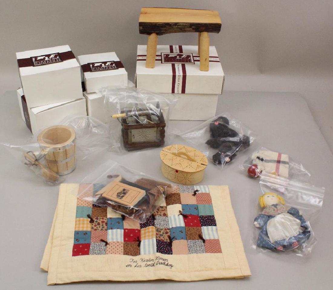 AMERICAN GIRL LOT: KIRSTEN'S ACCESSORIES.: This is an original owner lot. Kirsten's School Story - School Bench, Bucket & Wooden Ladle (w/box), Pioneer School Lunch (w/box), Slate Bag & Supplies (w/box). Kirsten's Birthday Story - Mama