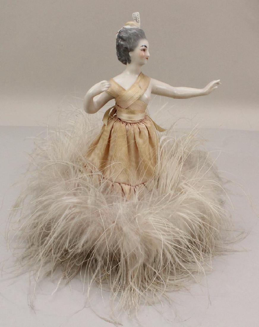 11" T. ALL ORIGINAL CHINA HALF DOLL. (1 of 3)