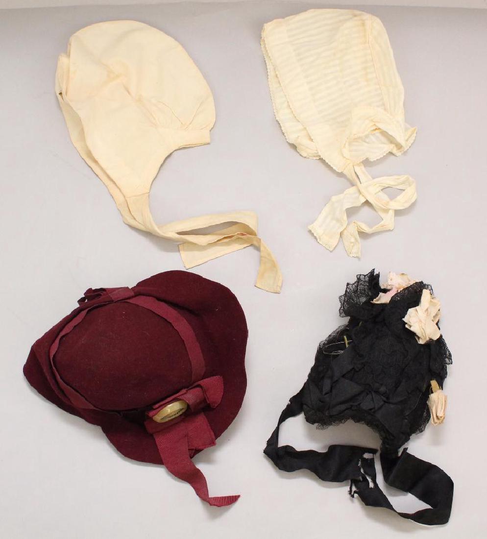 LOT OF (4) ANTIQUE LADIES' HATS, CAPS. (1 of 2)