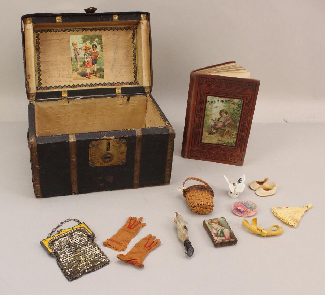 LOT: ANTIQUE DOLL TRUNK, 1875 BOOK, MINIATURES AND (1 of 5)