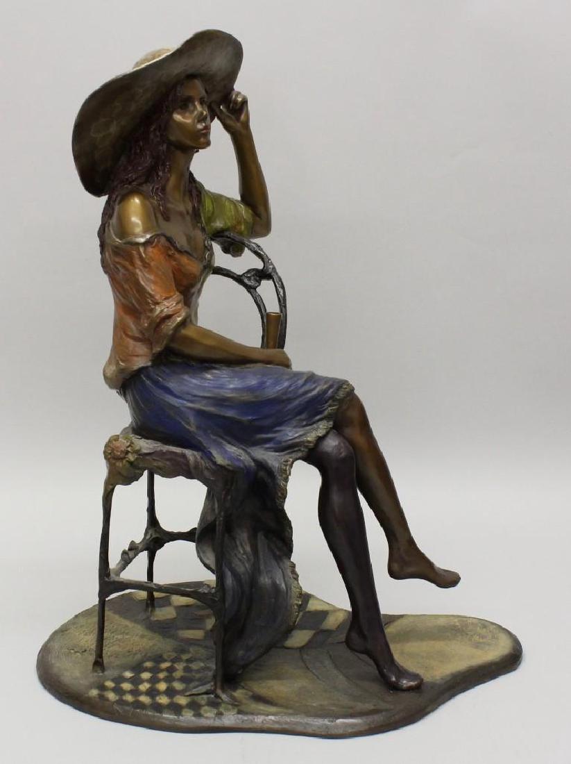 Isaac Maimon (b 1951, Israel) "Coquette": Bronze with multi colored patina. Signed "Maimon, 95, 83/150" on base. 20"h x 8"w x 11"d