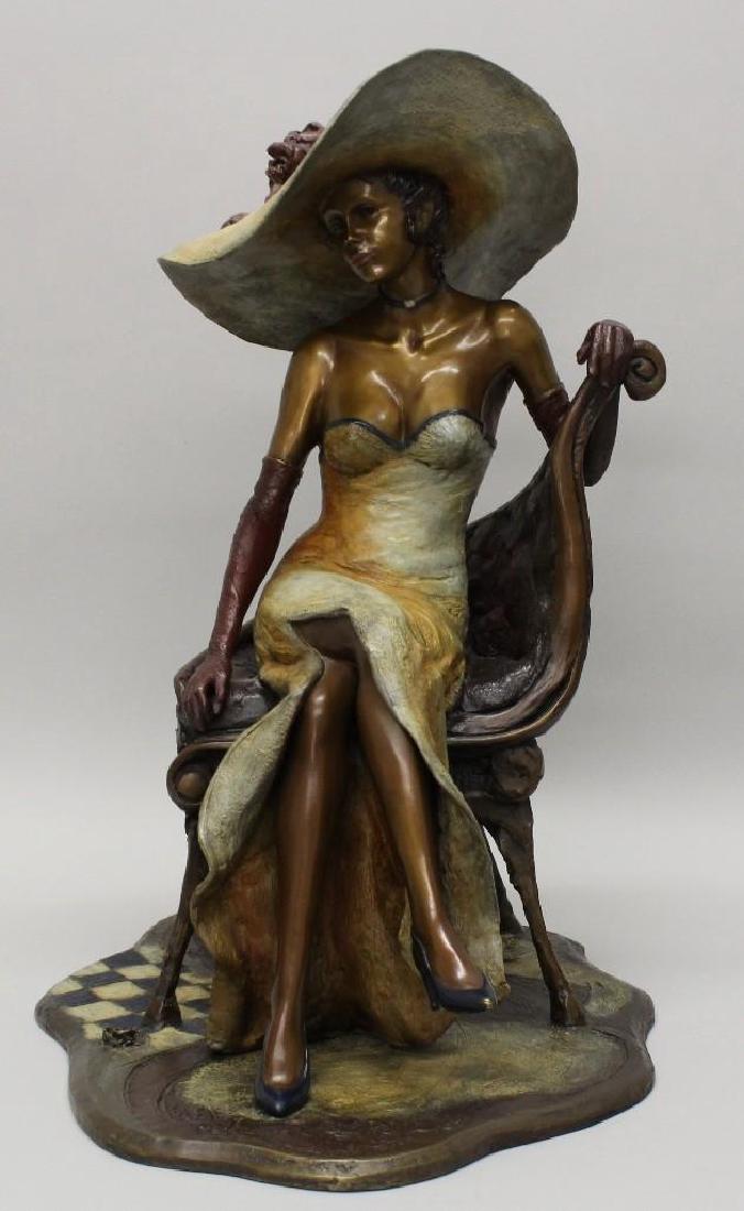 Isaac Maimon (b. 1951, Israel) "Camille": Bronze with multi colored patina. Signed "Maimon, 59/150" on base. 18"h x 9.5"w x 12"d
