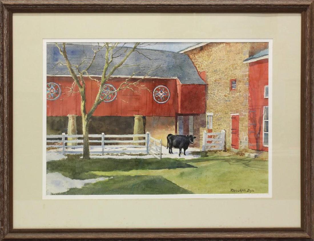 Ranulph Bye (1916-2003, Pennsylvania/New Jersey): Watercolor on paper. Signed "Ranulph Bye" in lower right. Titled and dated 1985 on reverse and labeled "Residence of Ira and Mattiemay Silverman". 14"h x 21"w