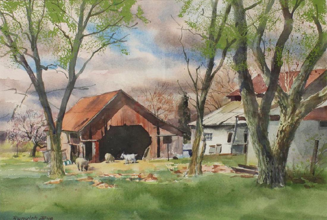 Ranulph Bye (1916-2003, Pennsylvania/New Jersey) "Mini: Watercolor on paper. Signed "Ranulph Bye" in lower left. Titled and dated, 1987 on reverse. 14"h x 20.75"w