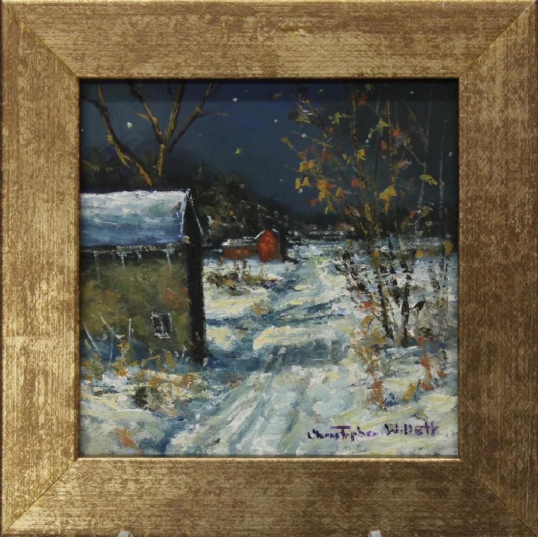 Christopher Willett (b 1959, Pennsylvania) Winter Path: Oil on board. Signed "Christopher Willett" in lower right. 5"h x 5"w