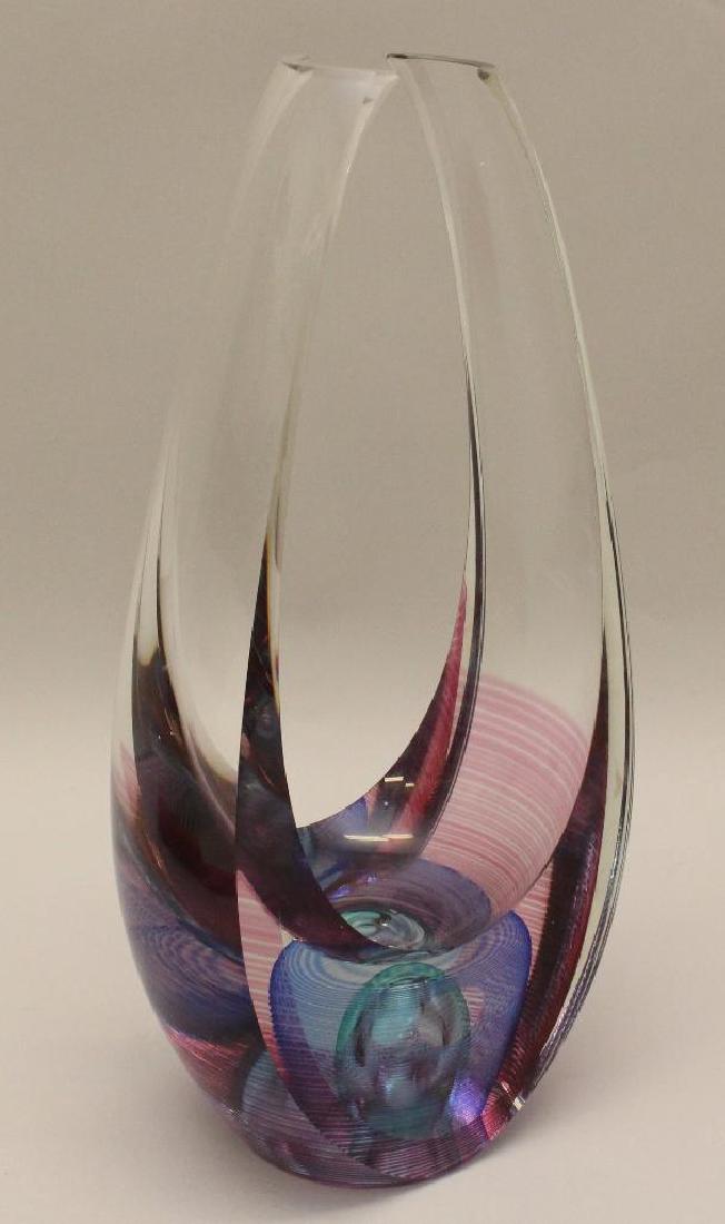 Michael David and Kit Karbler Art Glass Scuplture: No. 99010, inscribed "For Mark Seagel 1990" and signed by both artists on underside, 16.5"h