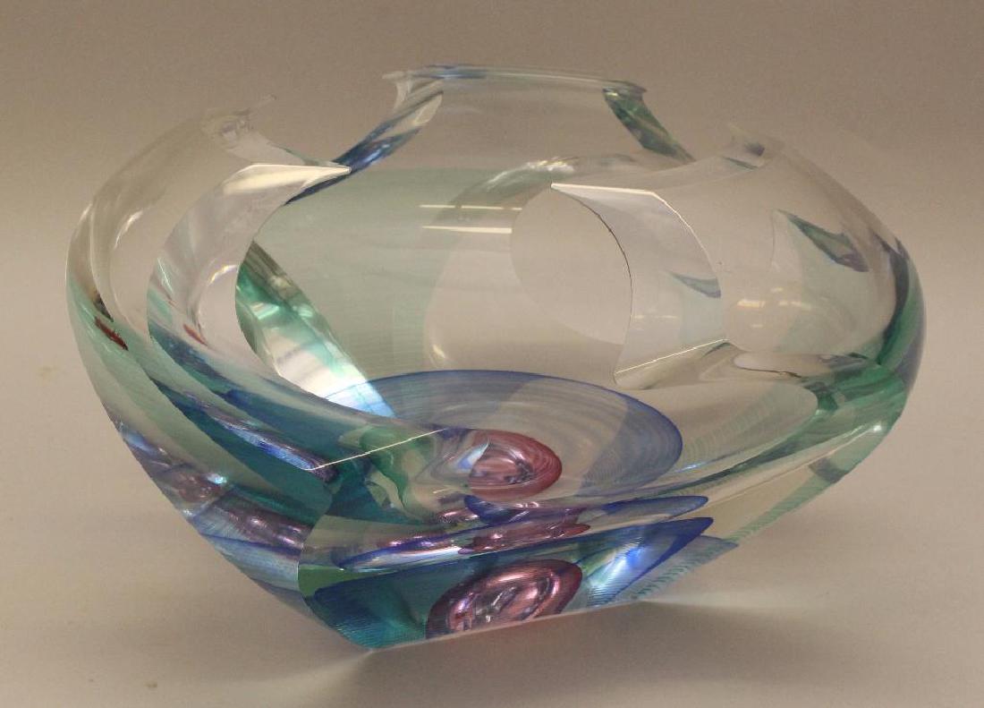 Michael David and Kit Karbler Art Glass: No. 59025, signed by both artists on underside, 7"h x 11"w.