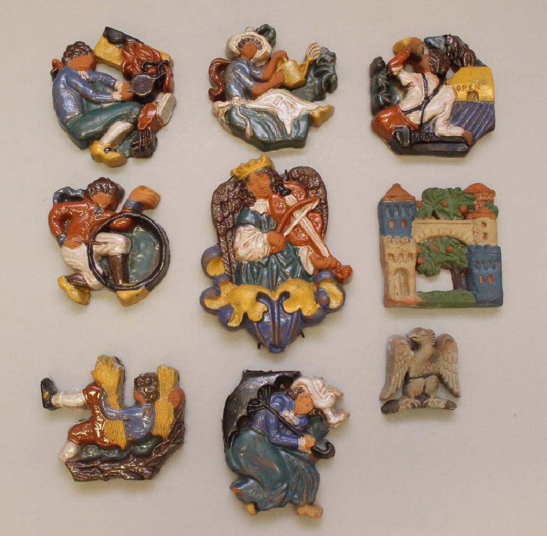 Grouping of (9) Mercer Tile Figures: Approx. 4" to 6" wide.
