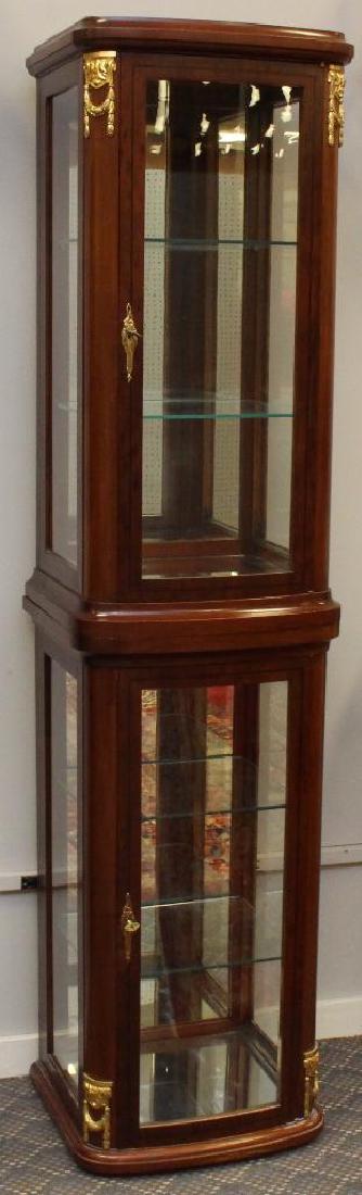 Mahogany Ormolu Mounted Display Cabinet: Two section, 76"h x 18"w x15"d.