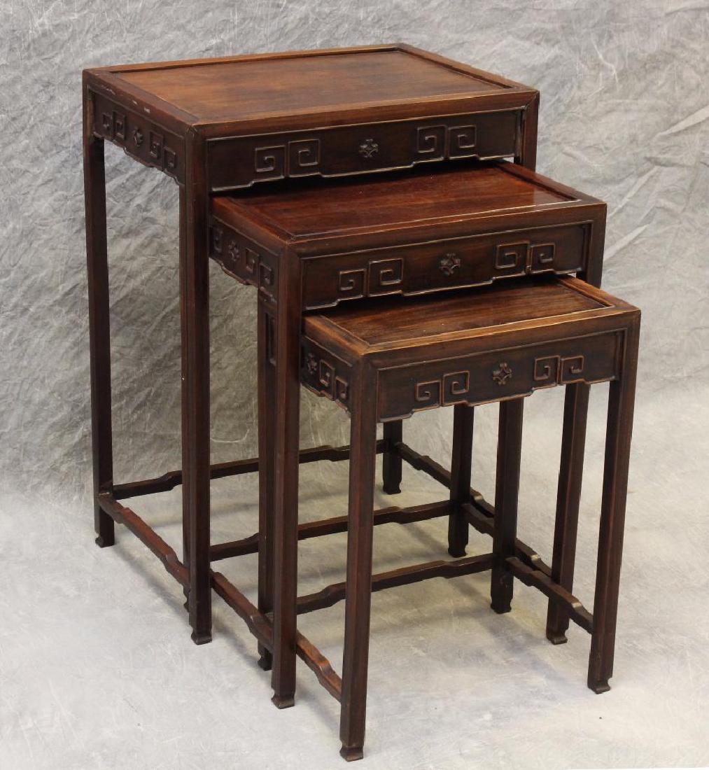 Set of (3) Asian Rosewood Nesting Tables: Approx. 21"-28"h x 15"-20"w x 11"-14"d.