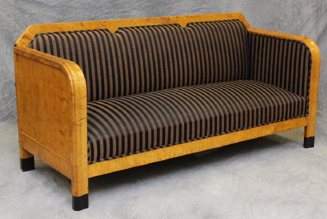 Biedermeier Sofa: Birch case with striped upholstery, 36"h x 76"w x 24"d.