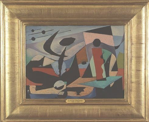 Louis Stone: "Untitled # 13", oil & pencil on sheet metal, 12" x 16", signed verso "Louis K. Stone # 13". Artist: American, 20th C.