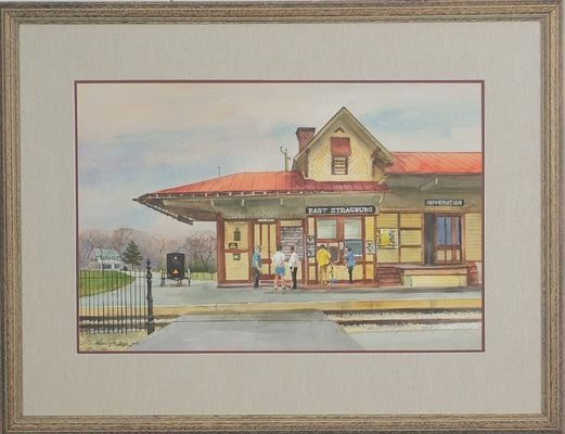 Ranulph Bye: "East Strasburg Railroad Sation" PA, December 27, 1997, watercolor, 13 3/4" x 20 1/2" (site), SLL. Artist: American, 1916-2003.