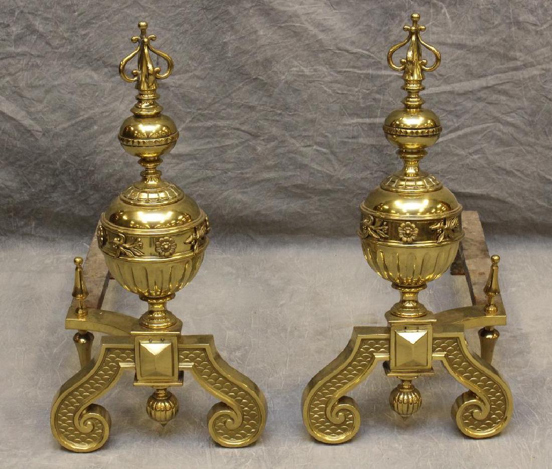 (2) Pair of Ornate Brass Andirons (1 of 5)
