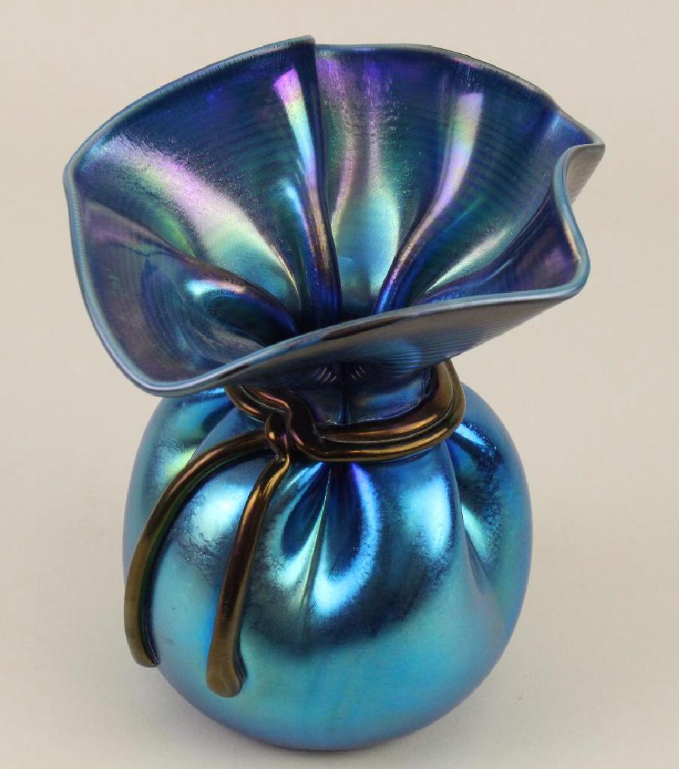 Smallhouse Orient and Flume Art Glass Vase: Iridescent multi-colored, marked with No. 0458LY5135BIR on underside, 7"h.