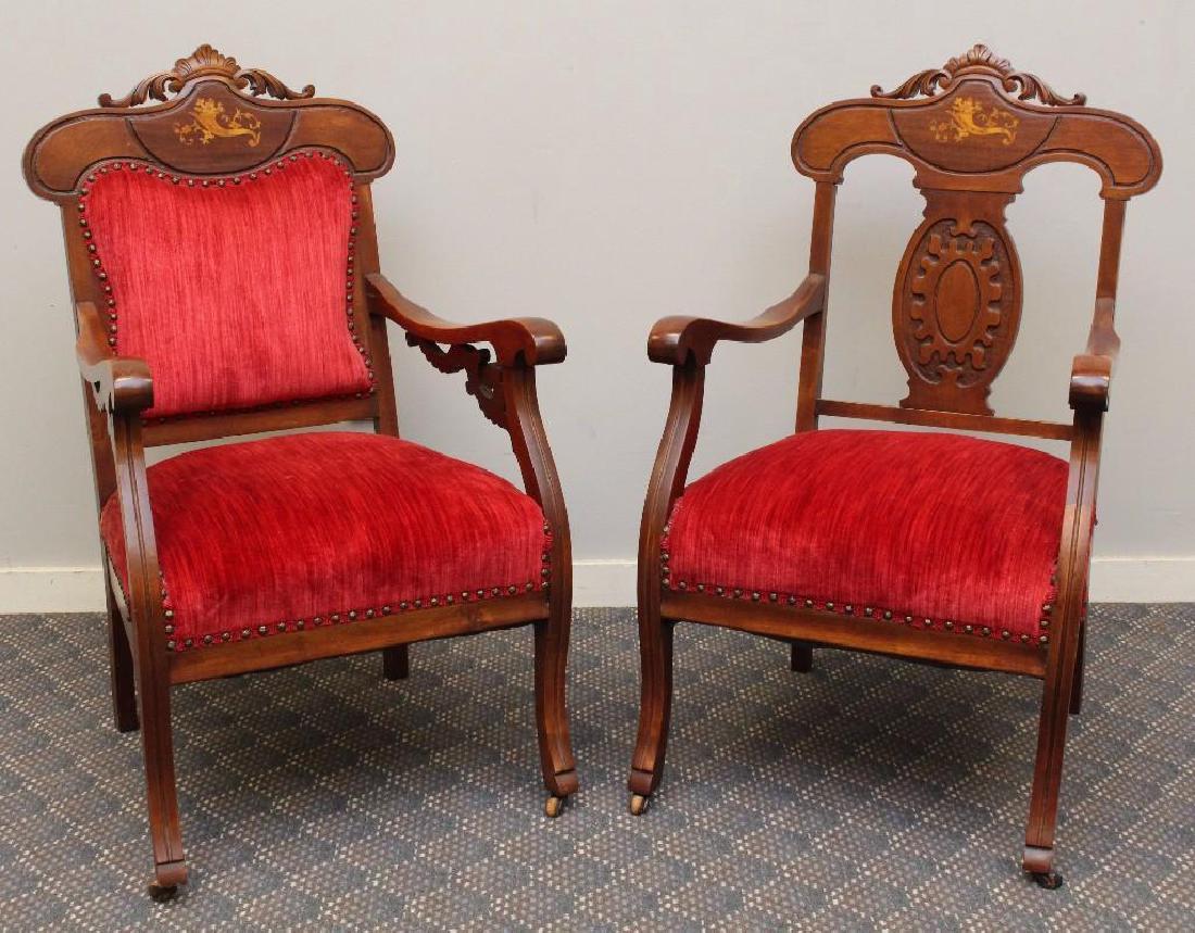 (2) Pair of Fraternal Victorian Parlor Chairs (1 of 6)
