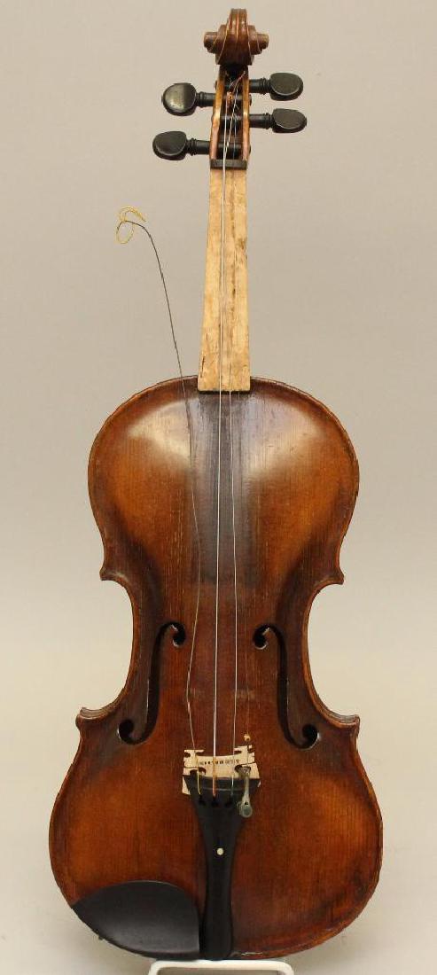 Paolo Albani Saxon Violin: Made in late 19th century. Together with hard case. Exhibits loss to the neck and fret board.