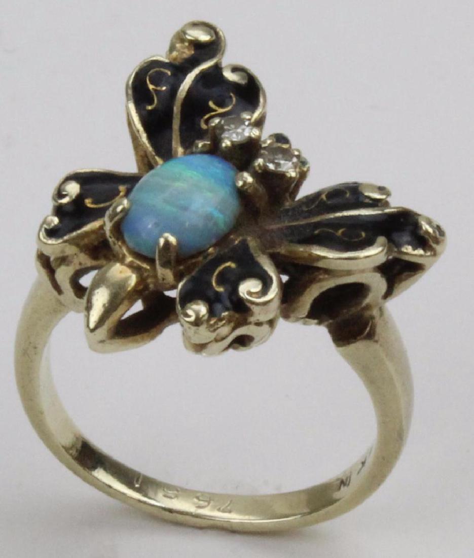 14K Yellow Gold Ring. Butterfly with Opal and Diamond (1 of 5)