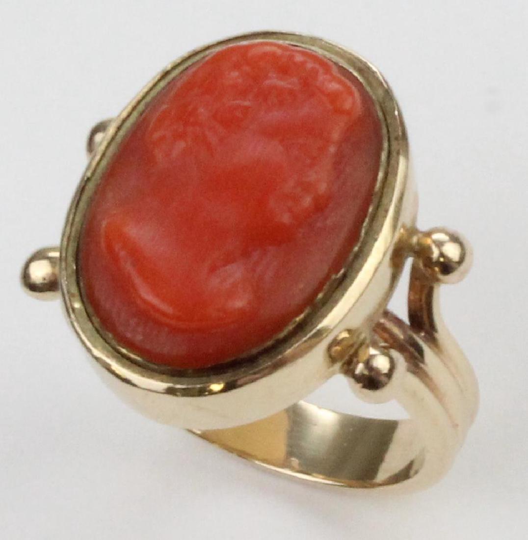 14K Yellow Gold Ring. Coral Cameo (1 of 5)