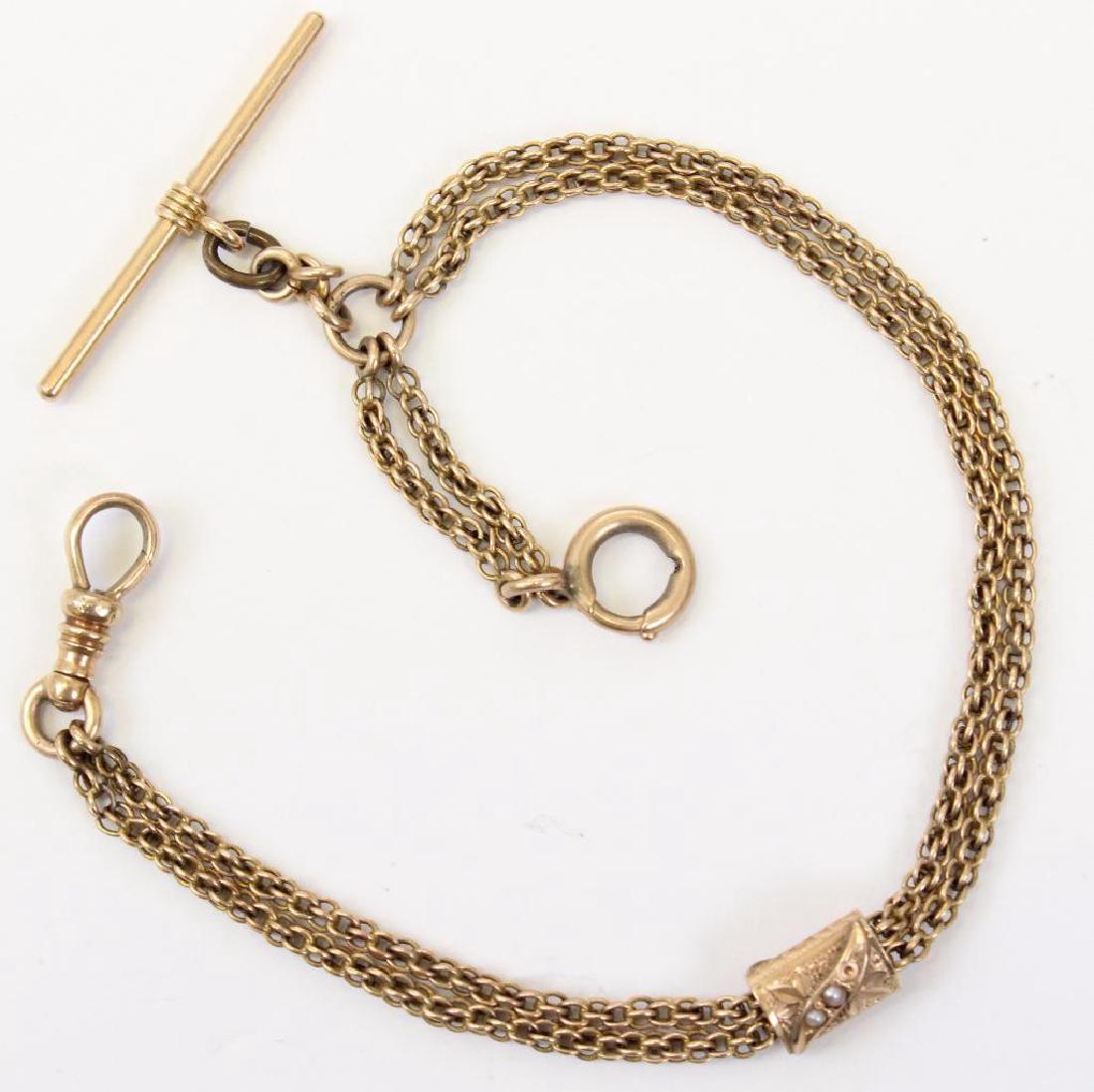 Watch Chain with Slide. 14K Rose Gold. Seed Pearls (1 of 5)