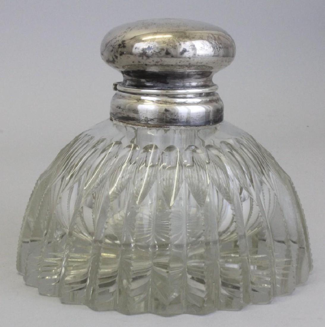Large Cut Glass Inkwell with Sterling Silver Lid (1 of 6)