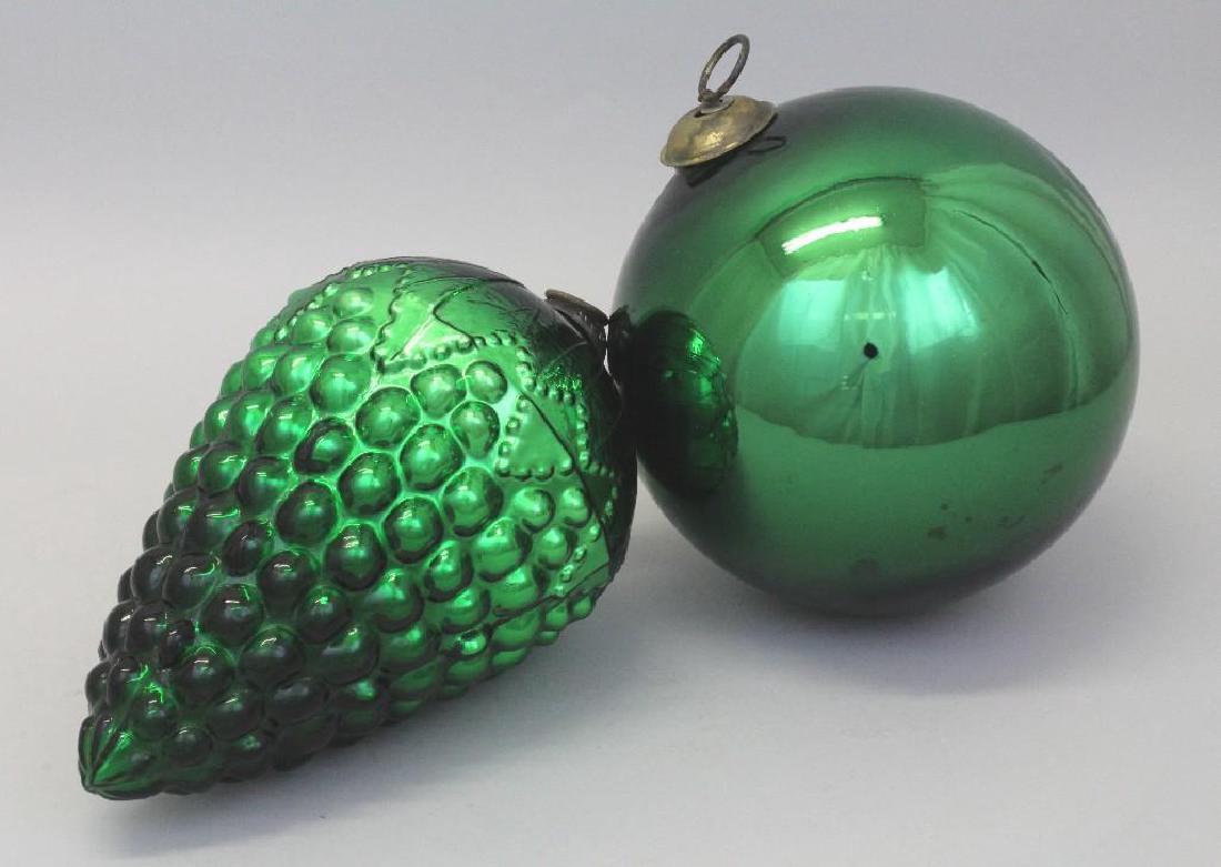 Pair of Kugel Type Green Glass Christmas Ornaments (1 of 5)