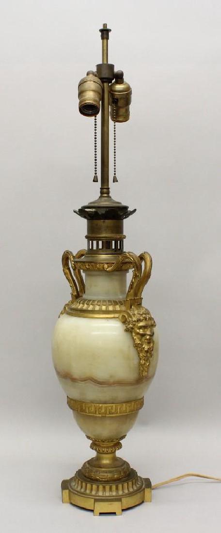 Marble Table Lamp: Marble lamp with ormolu mounts. Overall 30"h, base 19"h x 8.5"w x 7"d