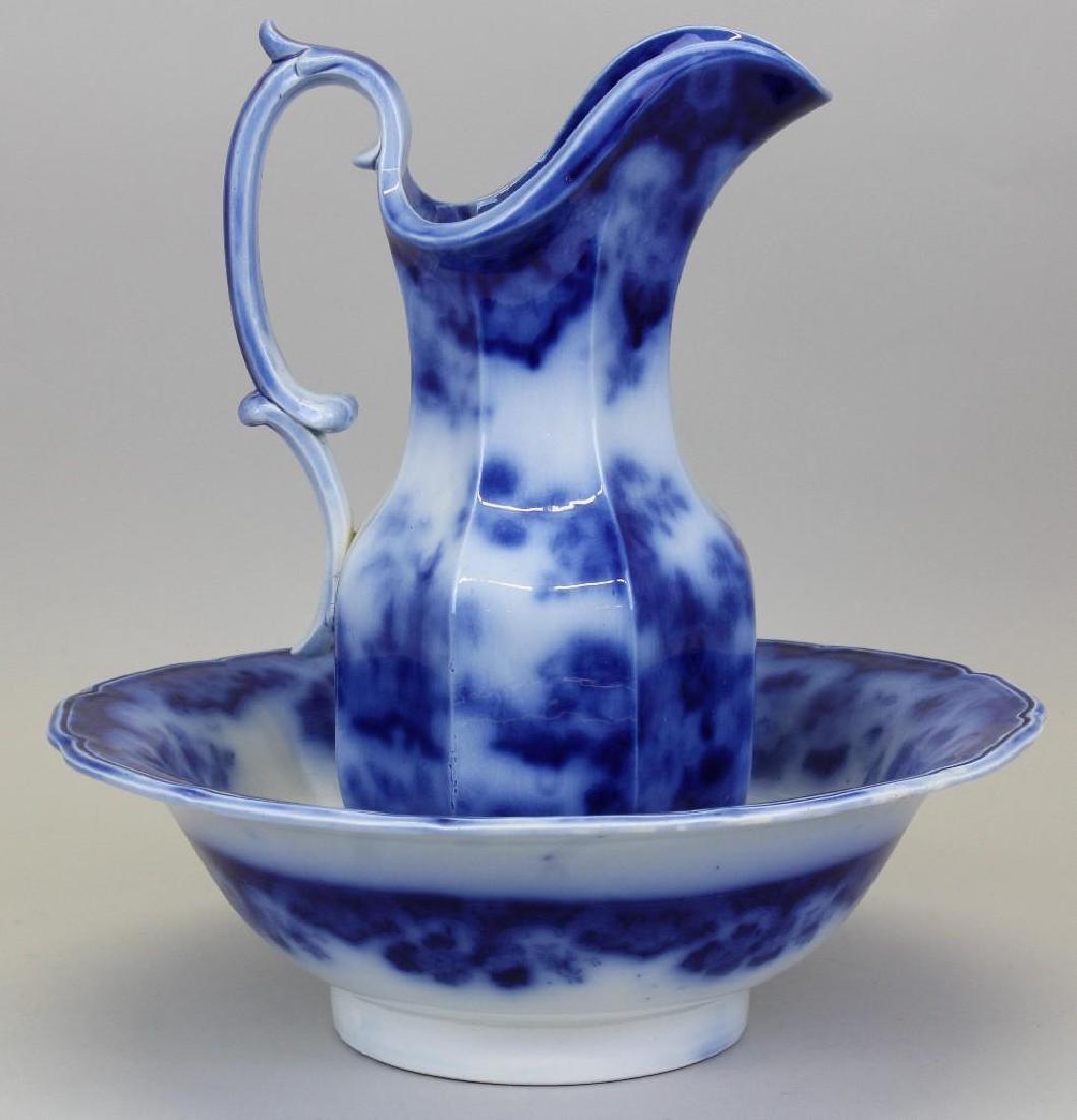 Flow Blue Pitcher and Wash Basin (1 of 8)