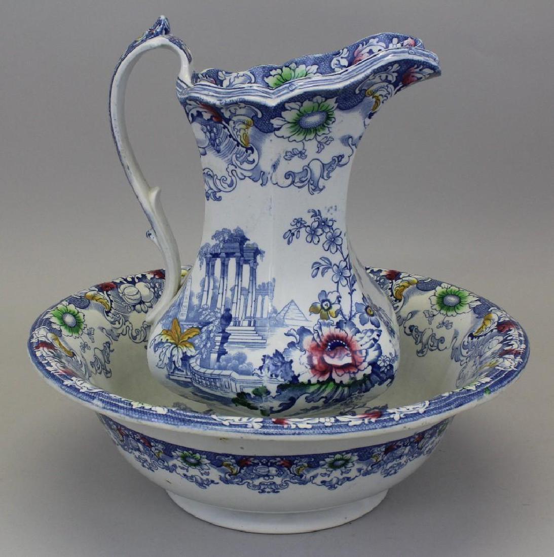 Flow Blue "Cleopatra" Transferware Pitcher and Wash (1 of 7)