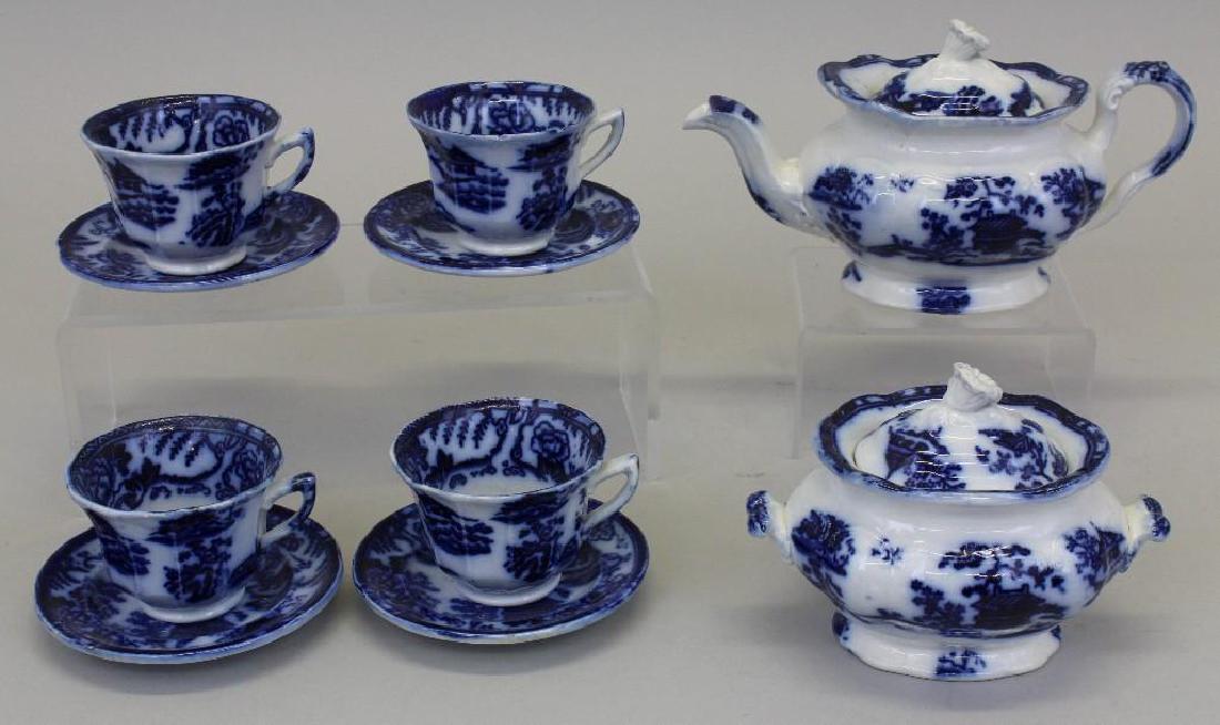 Flow Blue Sugar, Creamer and (4) Demitasse Cups and (1 of 8)