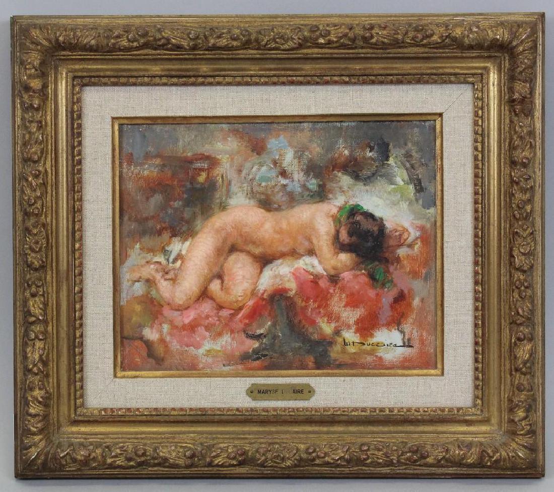 Maryse Ducaire-Rogue (1911-1992, France) Nude: Oil on canvas. Signed "M Ducaire" in lower right. 7"h x 9"w