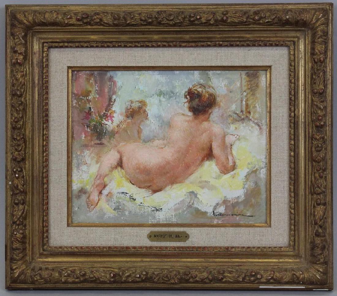 Maryse Ducaire-Rogue (1911-1992, France) Nude: Oil on canvas. Signed "M Ducaire" in lower right. 7"h x 9"w